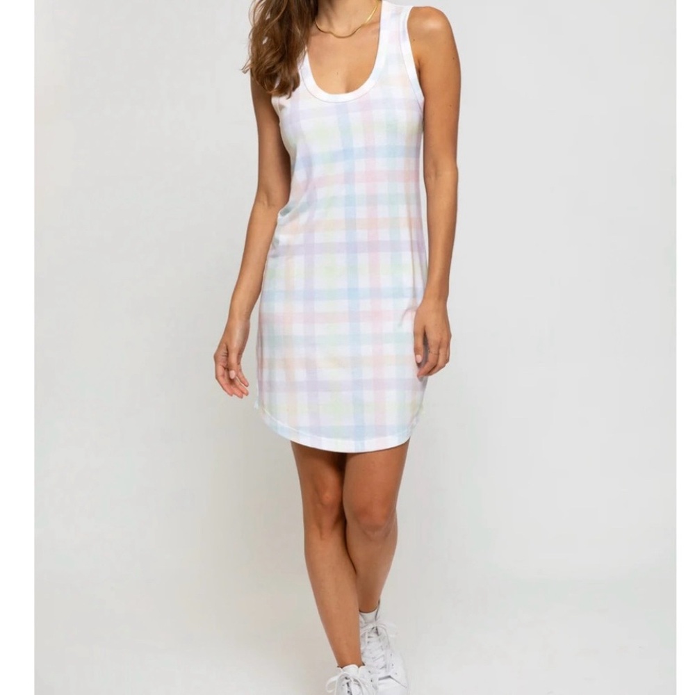 NWT Sol Angeles White Gingham Plaid Scoop Neck Tank Dress Size Large